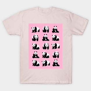 Pandas Pattern on a Pink Background T-Shirt